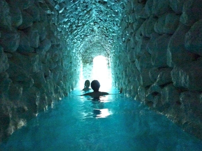 Two people at La Grutta hot springs in San Miguel de Allende Mexico.