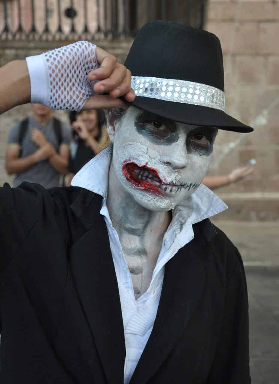 Face paint of a Michael Jackson ghoul in Morelia for Dia de los Muertos. 