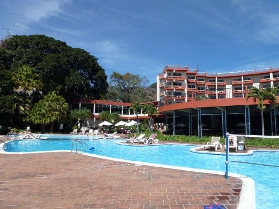 Swimming pool at Hotel Porta del Lago in Panajachel, Guatemala. 
