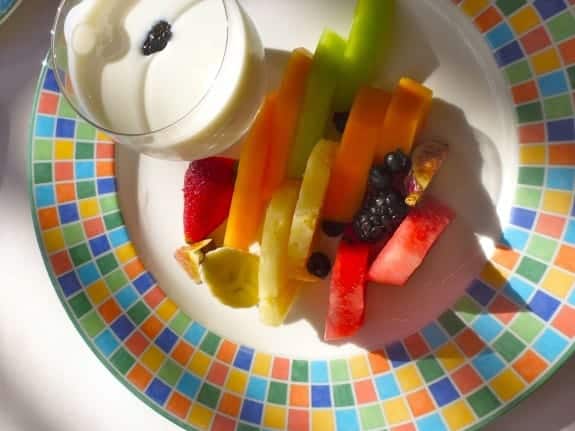 Fruit plate with yogurt breakfast at Zoetry Paraiso de la Bonita in Mexico. 