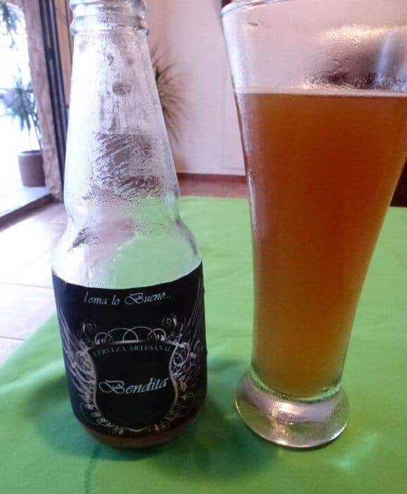 A bottle of Benditas beer a Mexican craft beer from Oaxaca that's brewed in Santa Catarina Juquila. 