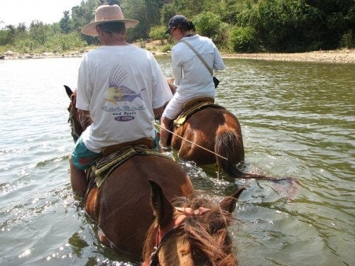 Forging the Manialtepec River by horseback near Puerto Escondido 