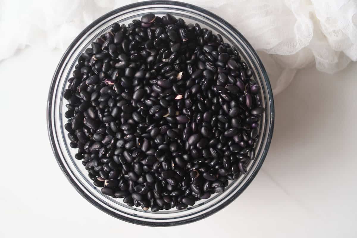 Dried Guatemalan black beans in a bowl.