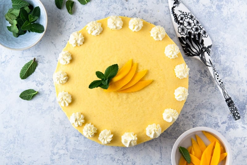 No-Bake Mango Pie is easy to make and features fresh ripe mangoes