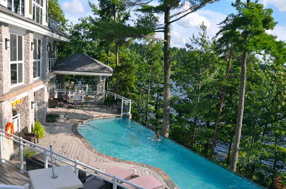 Touchstone Resort infinity pool with trees. 