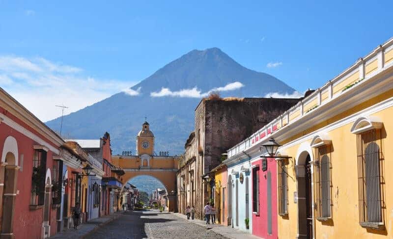 View of Agua Volcano in Antigua Guatemala.