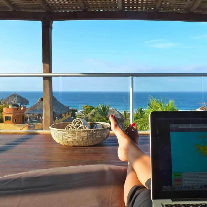 View of the Pacific Ocean from the rooftop of Aqua Luna Hotel in Puerto Escondido Mexico