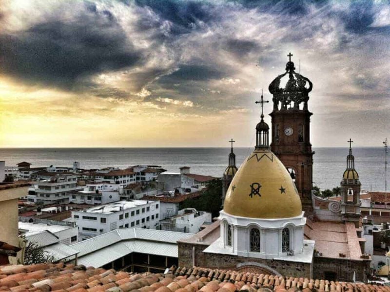 Beautiful view of rooftops of Puerto Vallarta Mexico skyline.