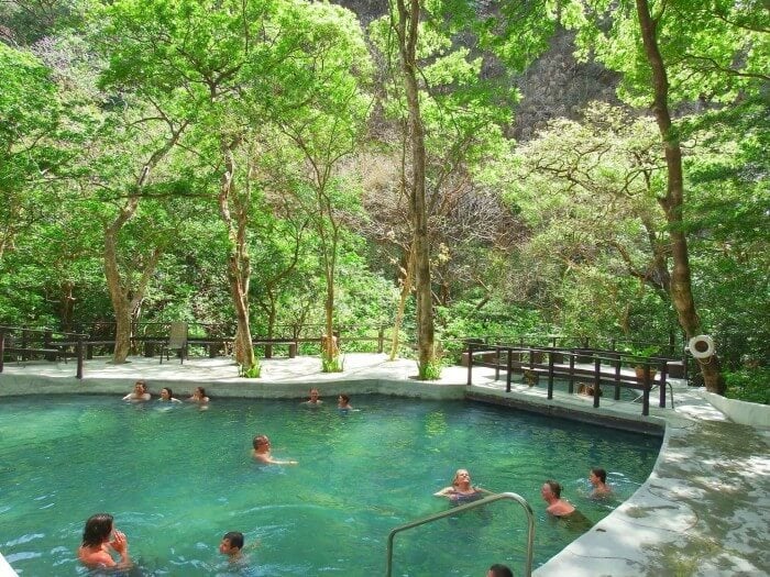 Soaking in a volcanic thermal pool in Rincon de la Vieja National Park in Costa Rica.