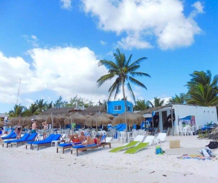 View of lounge chairs on Xpu-Ha Beach near Playa del Carmen.
