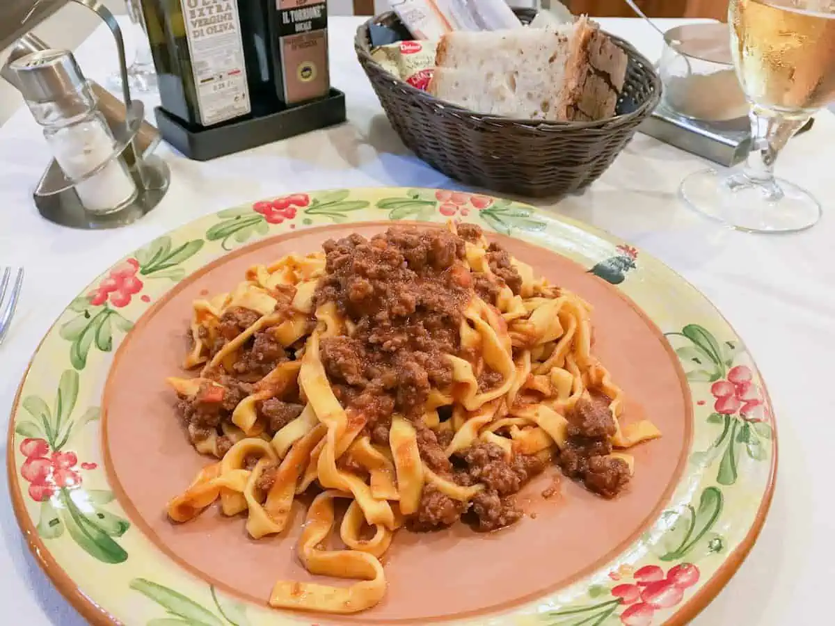 Fettucine Bolognese at Il Gallo Nero Trattoria in Rome Italy.