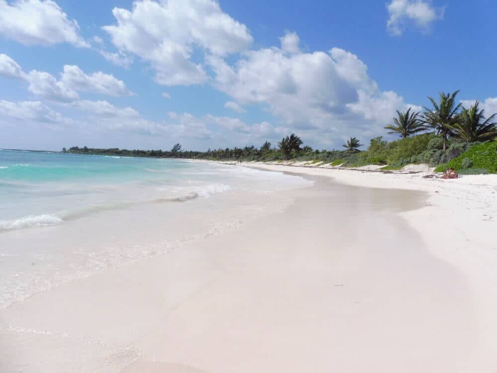 Beautiful white sand beach at Playa XPU-Ha located south of Playa del Carmen. 