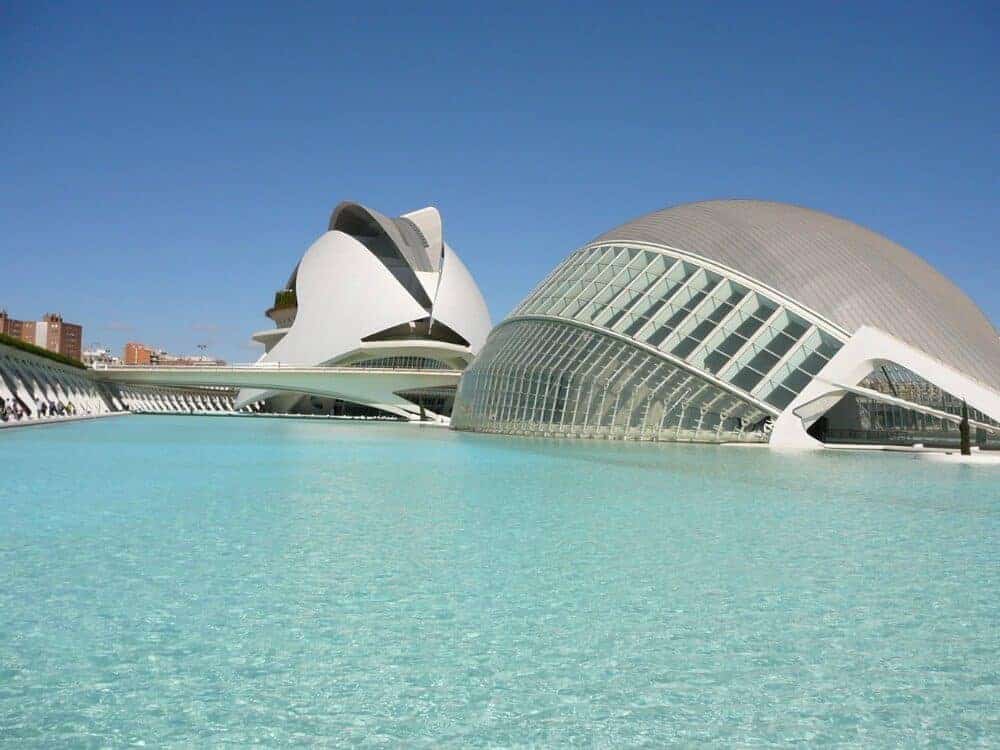 The modern architecture of the City of Arts and Sciences in Valencia, Spain. 