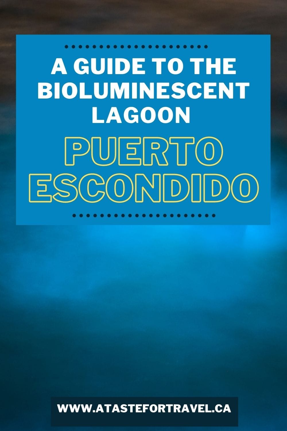 Blue plankton in the sea with text overlay of Bioluminescent Lagoon Tour in Puerto Escondido, Mexico for Pinterest.