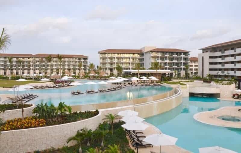 Three levels of swimming pools including two infinity pools at Dreams Playa Mujeres.