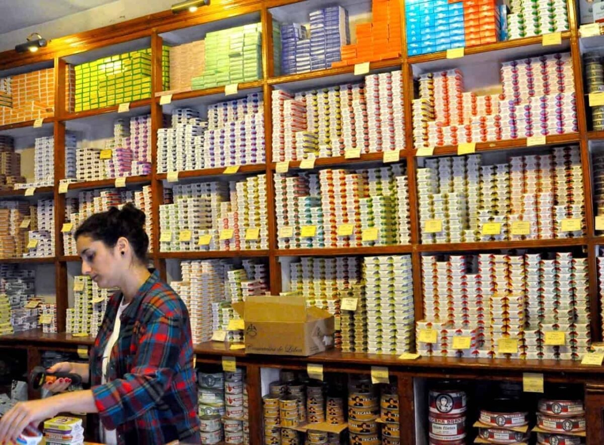 Clerk in the Conserveira de Lisboa shop in Lisbon.