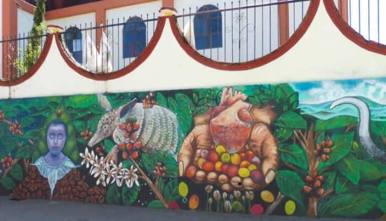 Coffee themed mural in Pluma Hidalgo Oaxaca
