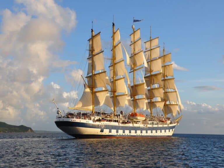 The Royal Clipper sailing in the Caribbean.