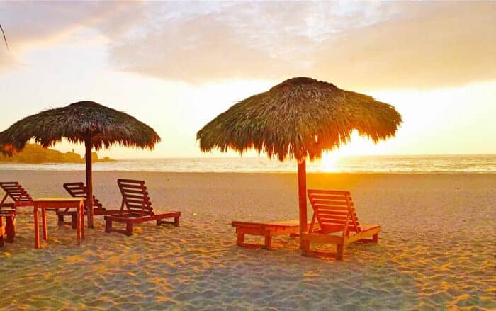 Sunset at La Punta beach in Puerto Escondido, Mexico.