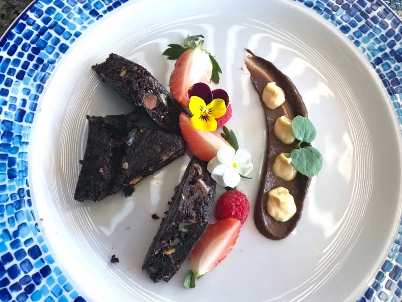 Chocolate dessert with strawberries at Grand Fiesta Americana Coral Beach Cancun Resort & Spa.