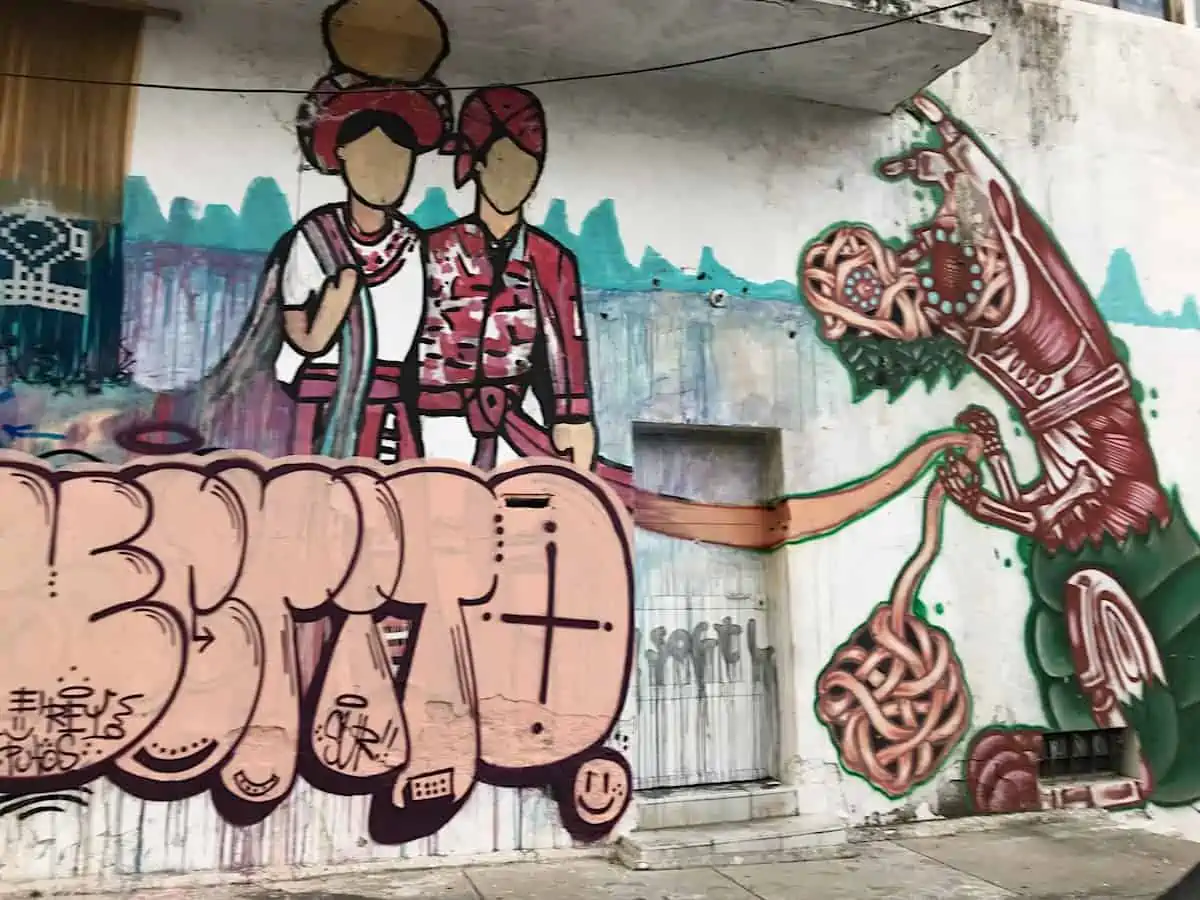 Graffiti of Mayan women in 4 Grados Norte neighbourhood of Guatemala City. 