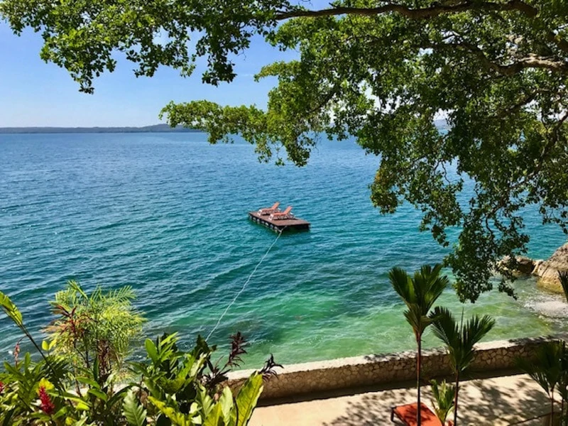 View of Lake Peten Itza at Bolontiku Resort in Flores, Guatemala.