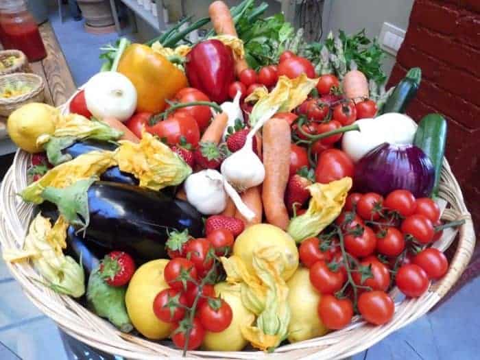 Basket of fresh produce in Tuscany Italy