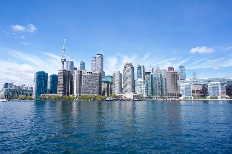 View of the Toronto skyline from Mariposa Cruises Toronto Brunch Cruise.