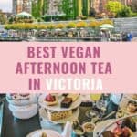 Collage of images of a vegan afternoon tea at the Empress Hotel in Victoria.