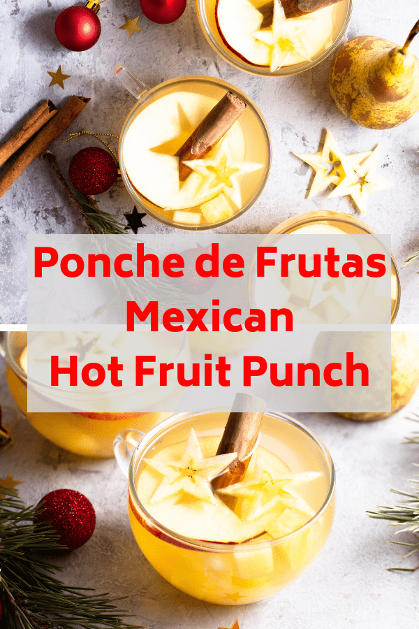 This easy recipe for ponche de frutas is a traditional hot fruit punch served at Christmas and on New Year's Eve in Mexico, Guatemala and Latin America. Add a splash of dark or white rum for a holiday party #navidad #holidaydrinks