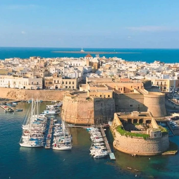 A view of the walls of Gallipoli's Angevine-Aragonese Castle and harbour