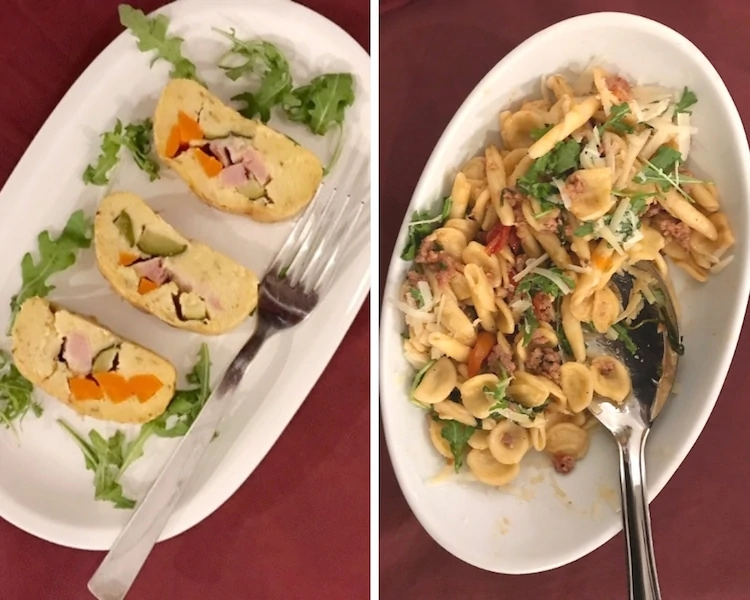 Two traditional dishes featuring pasta and vegetables in Salento Puglia