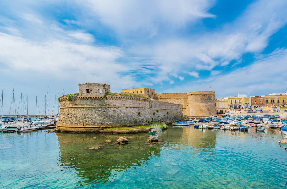 Panoramic view of Gallipoli town and harbour, Puglia Region, South Italy