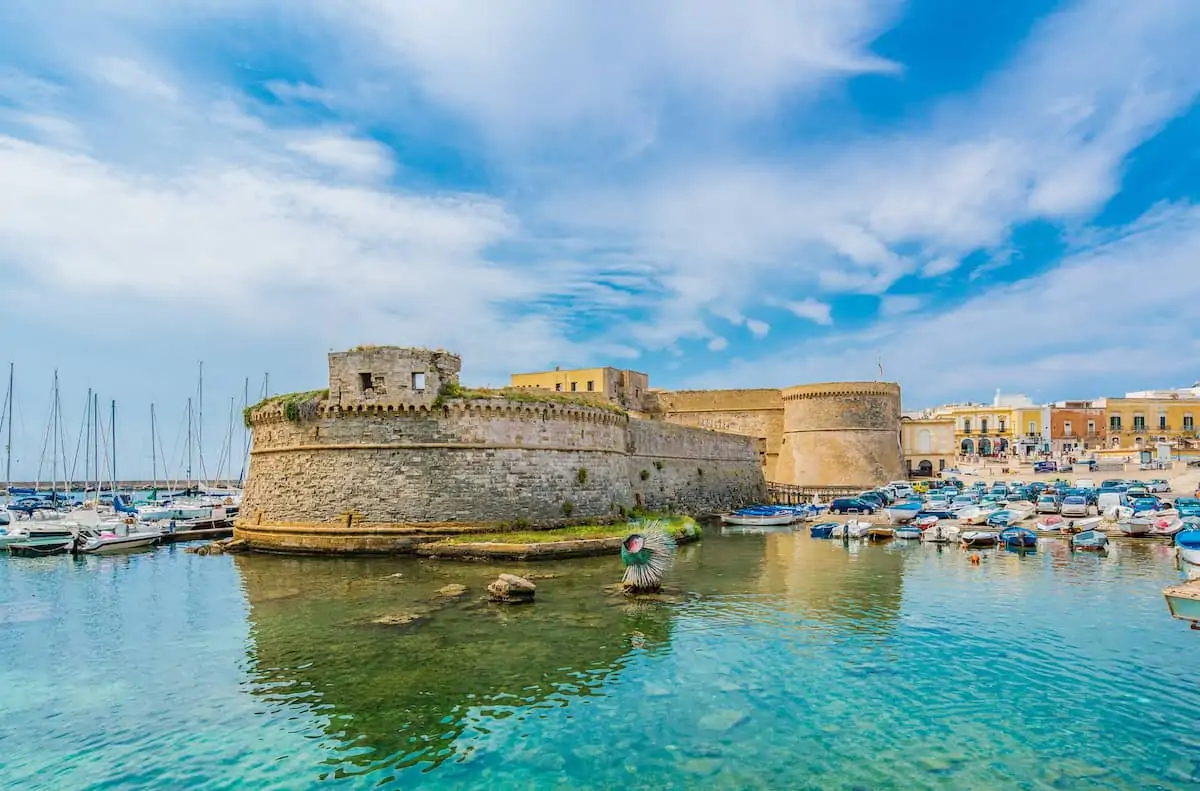Panoramic view of Gallipoli town and harbour, Puglia Region, South Italy.
