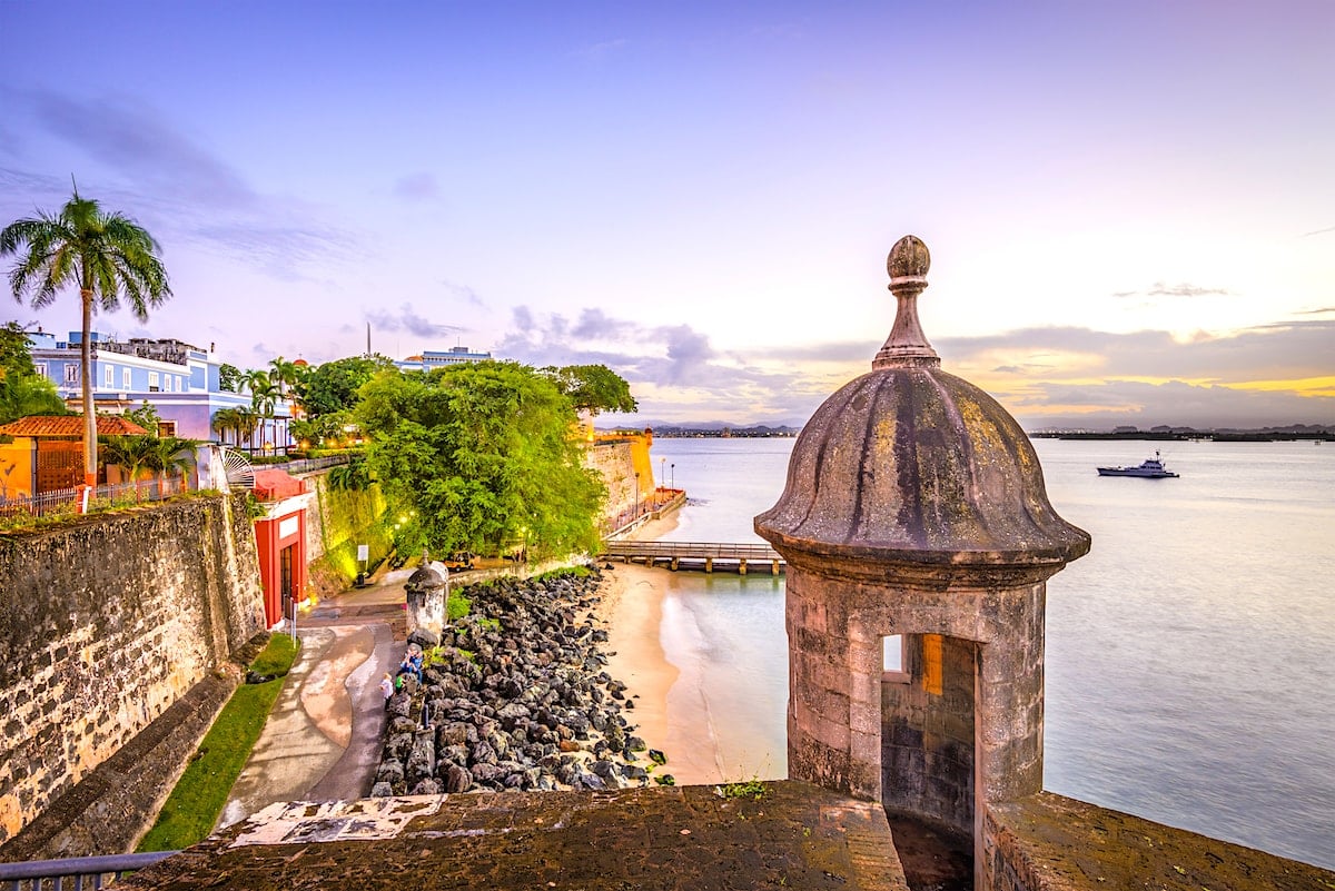 Sunset along the Paseo de la Princesa in Old San Juan, Puerto Rico.