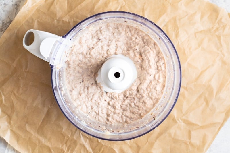 Smooth mixture of creamy sardine spread in a food processor. 