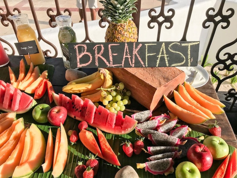 a display of fresh fruit for breakfast in Mexico. 