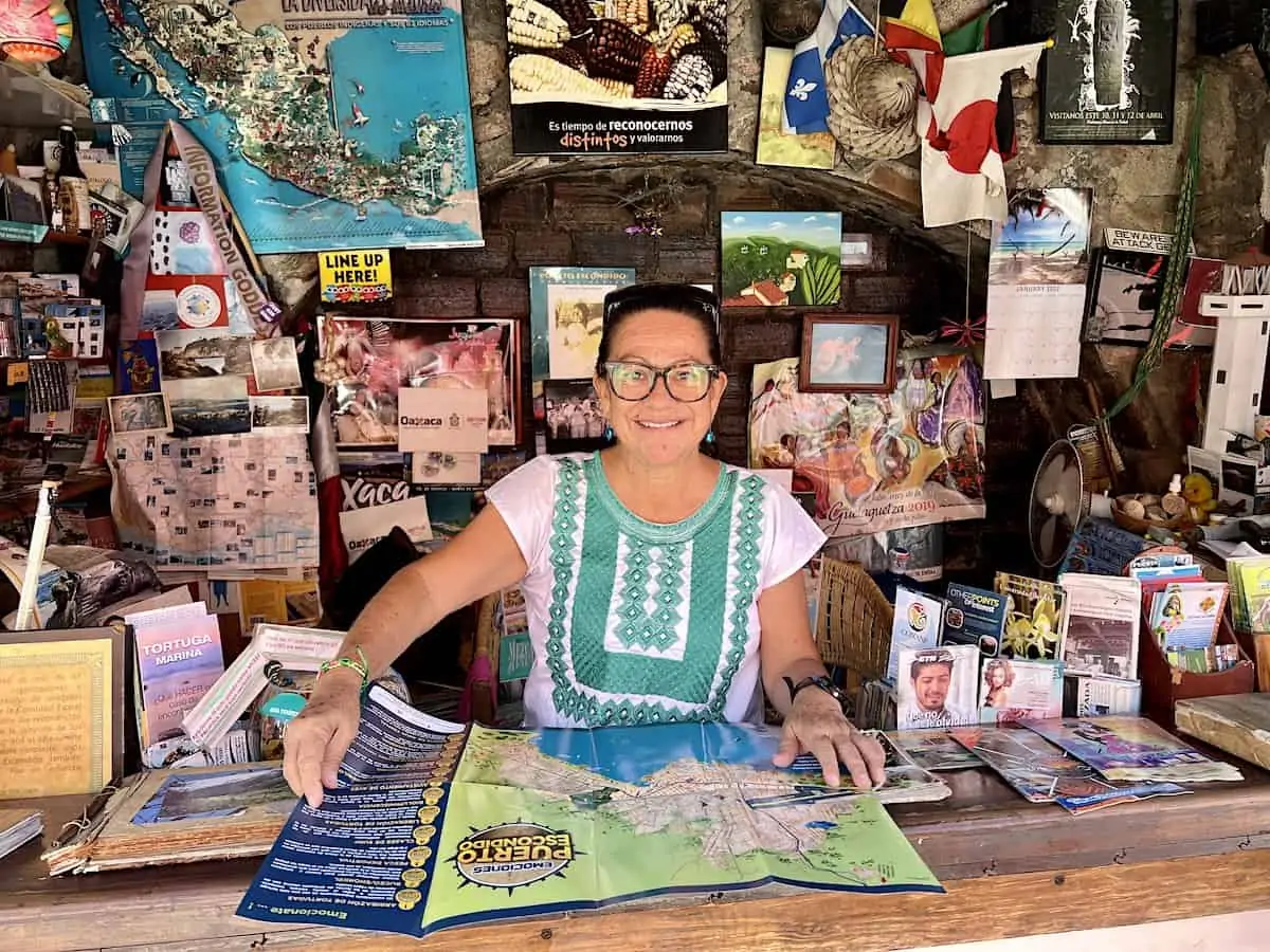 Gina Machorro at the Tourist Information Booth in Puerto Escondido. 