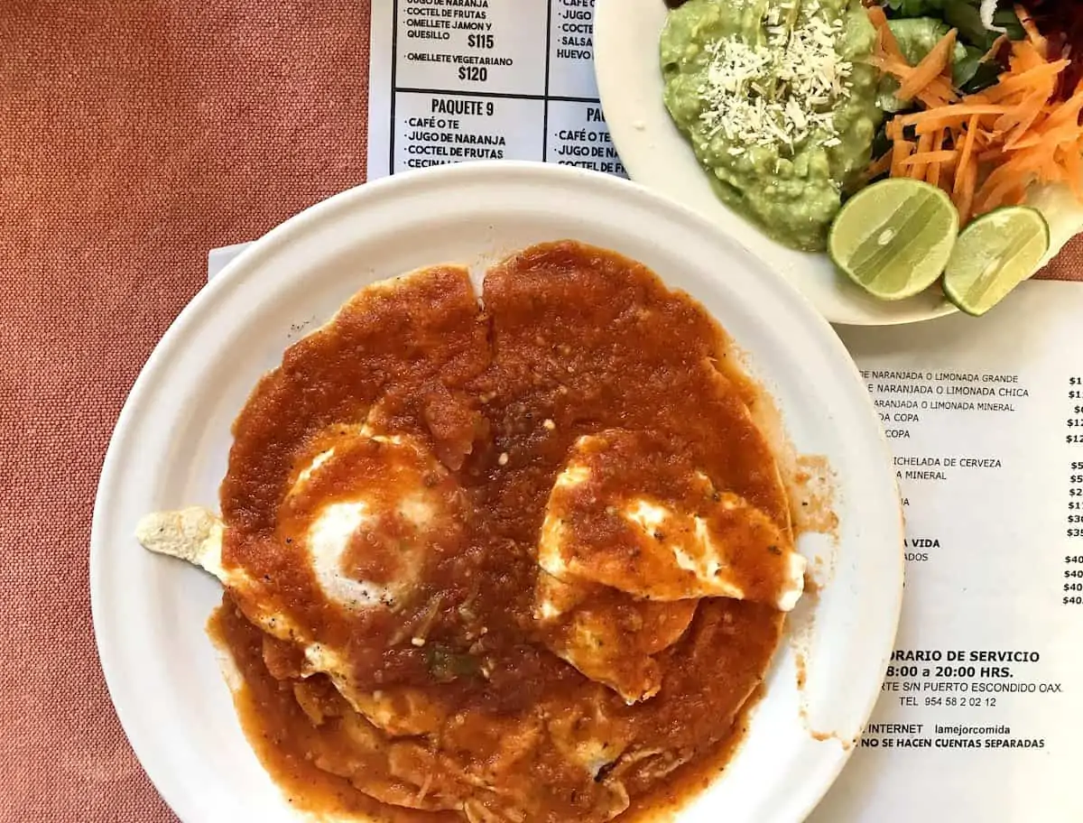 Huevos rancheros at las margaritas restaurant in Puerto Escondido. .