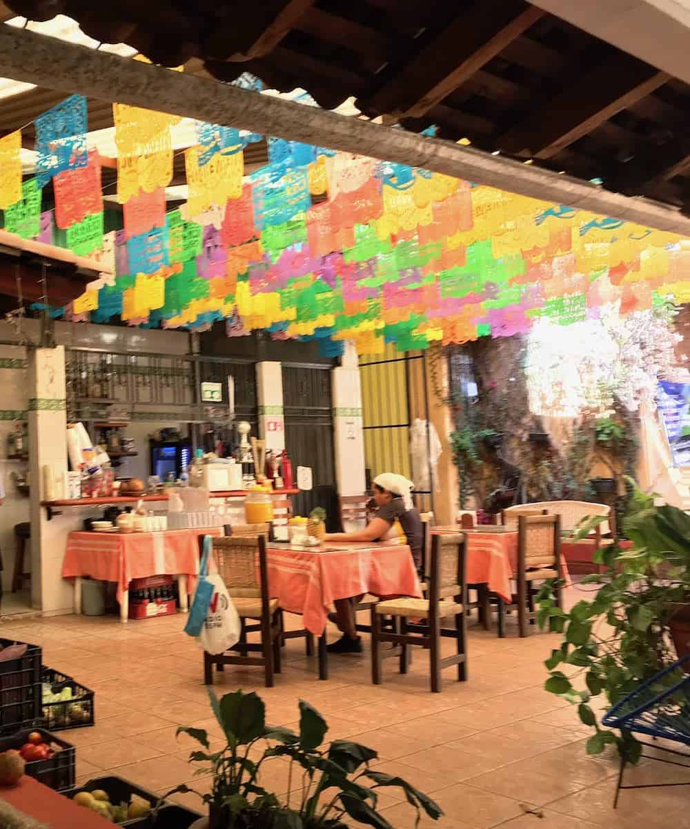 Papel picado banners at Las margaritas in Puerto Escondido.