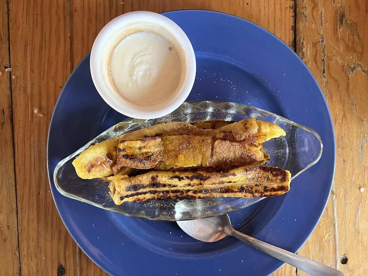 Grilled plantain with cream at Cafe Azul Puerto Escondido.