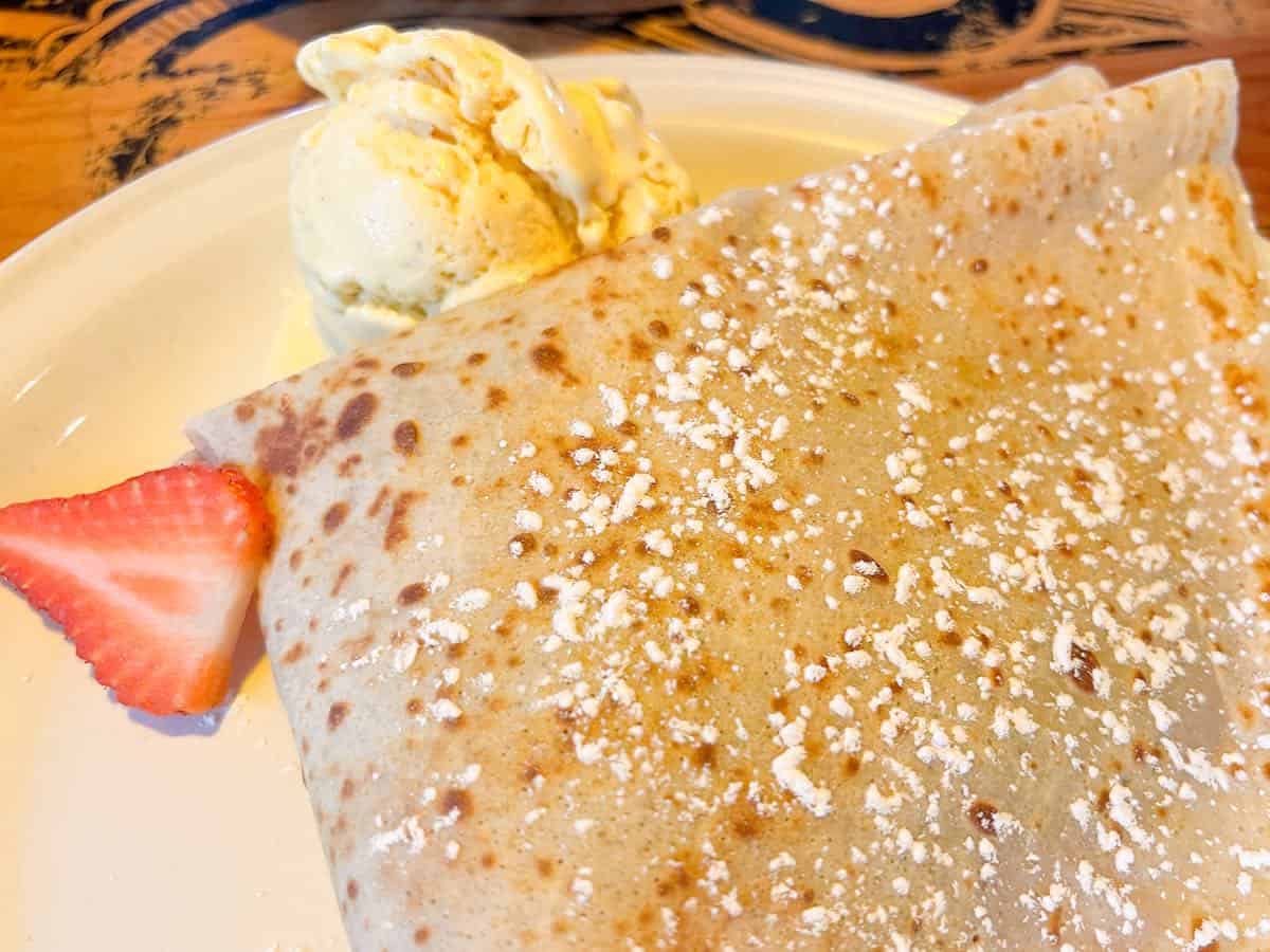 Strawberry crepe at Cafe Ole for breakfast in Puerto Escondido.