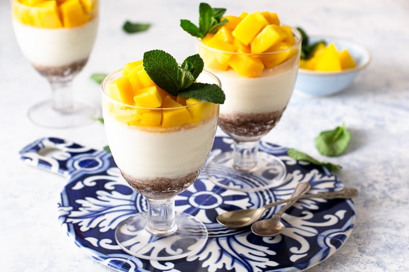 Mango Coconut panna cotta with dates and walnuts