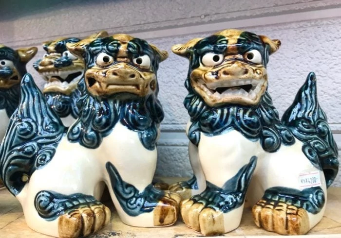 A pair of shisa, traditional Ryukyuan figures believed to ward off evil spirits