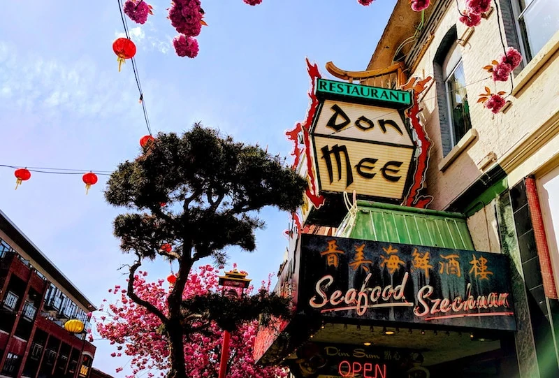 View of Don Mee restaurant in Spring. 