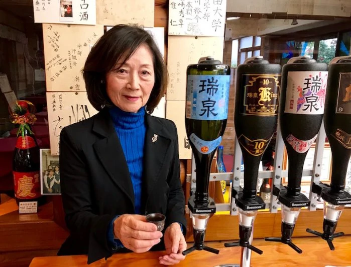 Saeko Sakumoto, Executive Chairperson of the Zuisen Distillery Co. offers a tutored tasting of Awamori at Zuisen Distillery in Naha, Okinawa