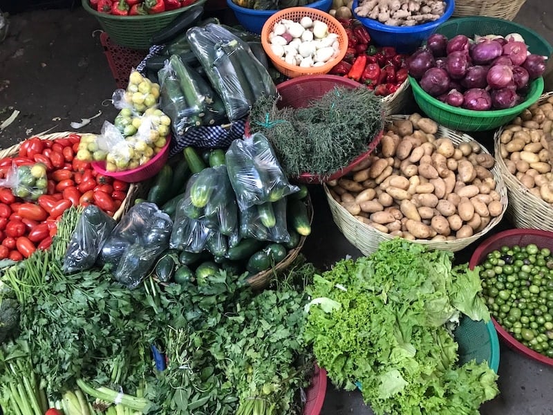 An assortment of vegetables in Mercado Central in Antigua.