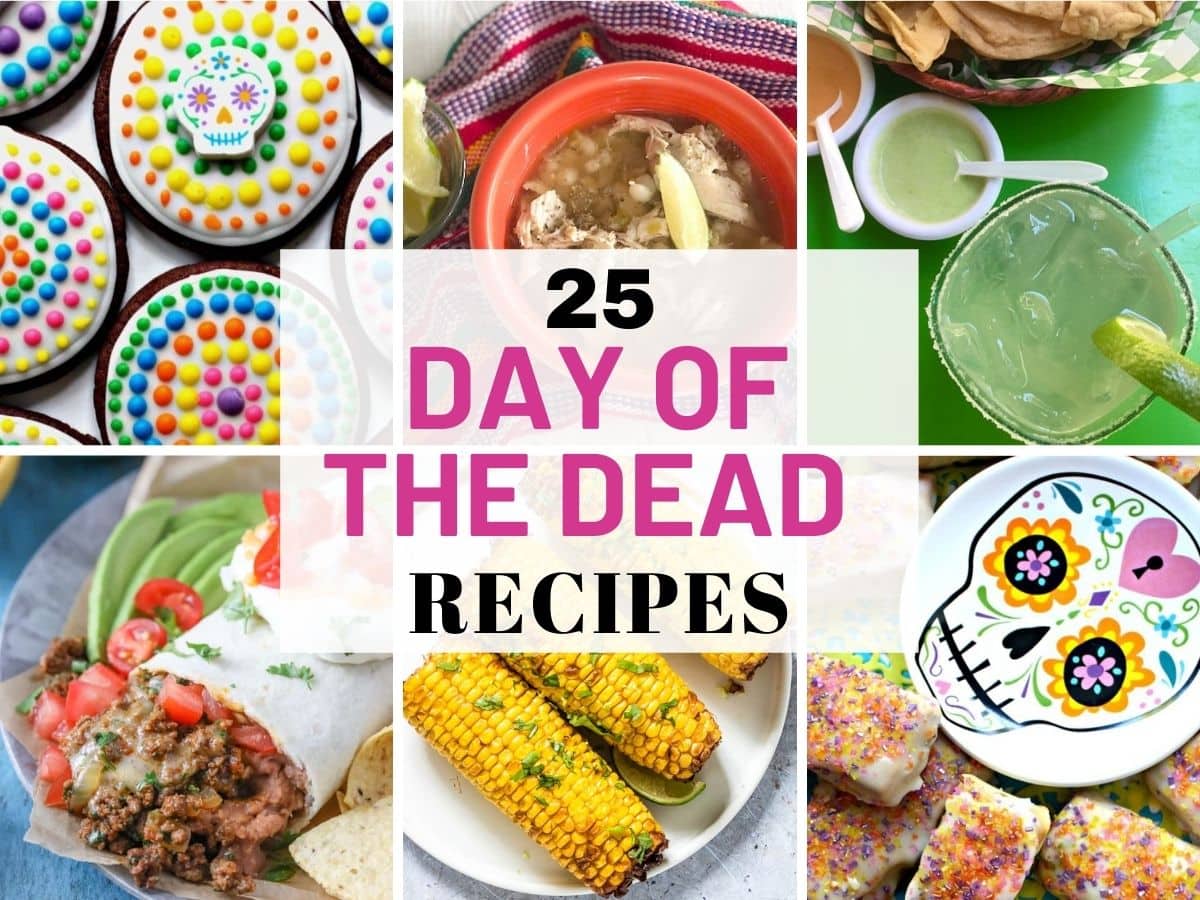 Mexican Day of the Dead foods collage.