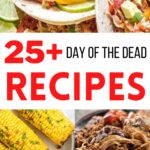 collage of foods for day of the dead with text overlay for day of the dead recipes.