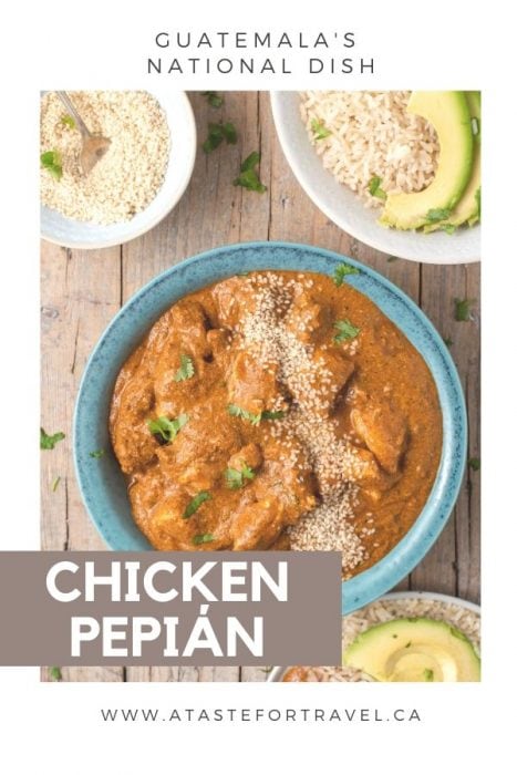  pepian de pollo guatemala recipe with text overlay for Pinterest. 
